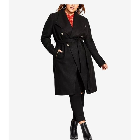City Chic Plus Size Sassy Military Winter Long Pea Coat Black Plus Size 16 - Picture 3 of 5